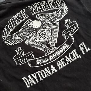 Vintage 2004 M&O Knits Daytona Beach Bike Week Black Shirt L Harley Davidson